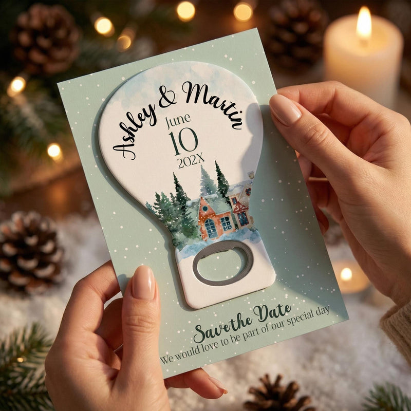 Winter Marriage Save the Date Bottle Opener Magnets