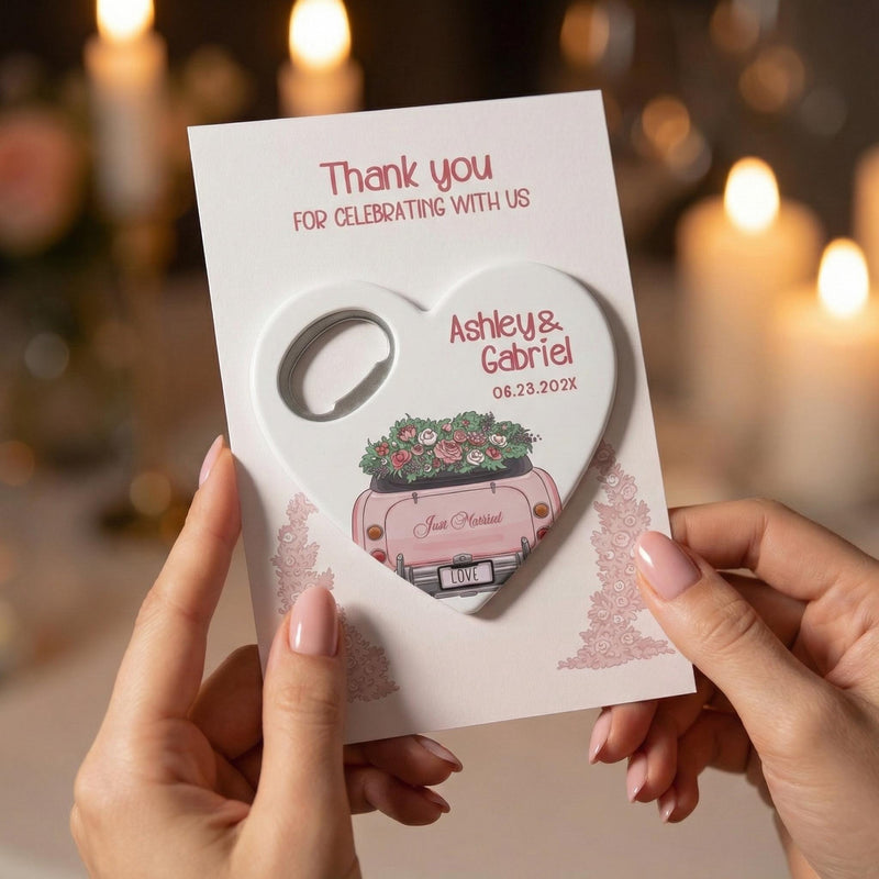 Heart Shape Pink Car Wedding Bottle Opener Magnets