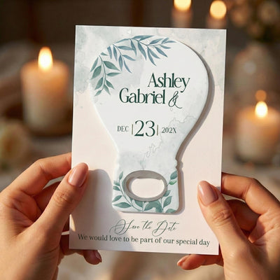 Calendar Elegant Eucalyptus save the date bottle opener magnet — featured product view