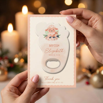 Girl Footprint baptism bottle opener magnet — featured product view