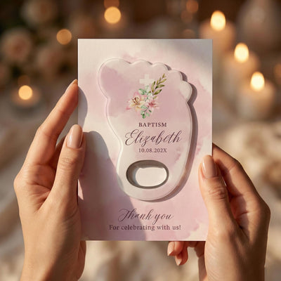 Blush Floral Arch baptism bottle opener magnet — featured product view