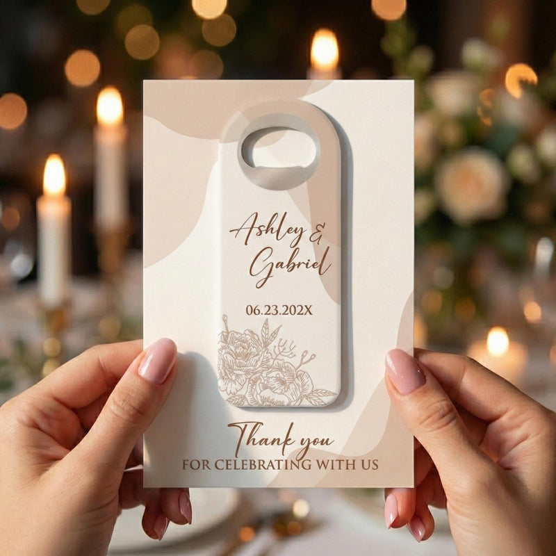 Elegant Floral Names Wedding Bottle Opener Magnets