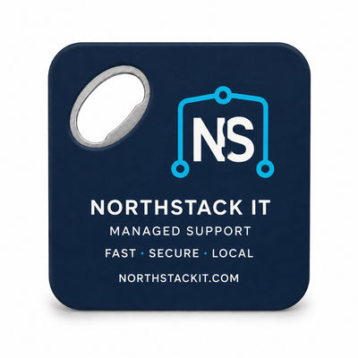 IT Support Company custom logo bottle opener magnet - front view of the printed promotional magnet