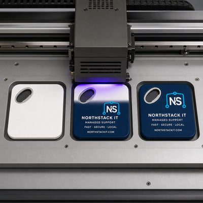 IT Support Company custom logo bottle opener magnet - close-up of the UV printed logo