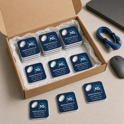 IT Support Company custom logo bottle opener magnet - bulk order laid out before packing
