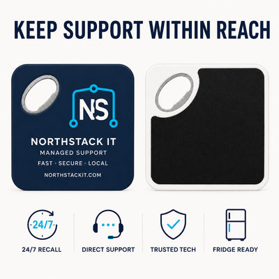 IT Support Company custom logo bottle opener magnet - front and back of the opener magnet