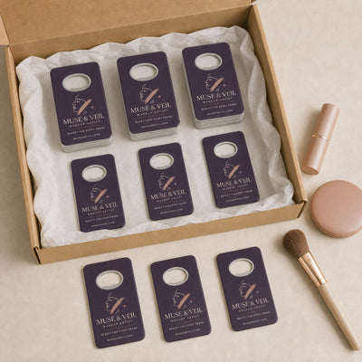 Makeup Artist custom logo bottle opener magnet - bulk order laid out before packing