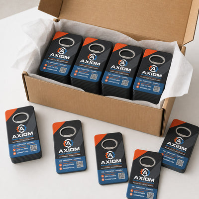 Manufacturer custom logo bottle opener magnet - bulk order laid out before packing