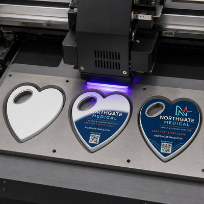 Medical Practice custom logo bottle opener magnet - close-up of the UV printed logo