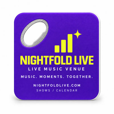 Music Venue custom logo bottle opener magnet - front view of the printed promotional magnet
