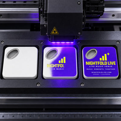 Music Venue custom logo bottle opener magnet - close-up of the UV printed logo