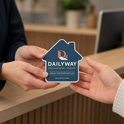 Occupational Therapy Practice custom logo bottle opener magnet - handed to a customer