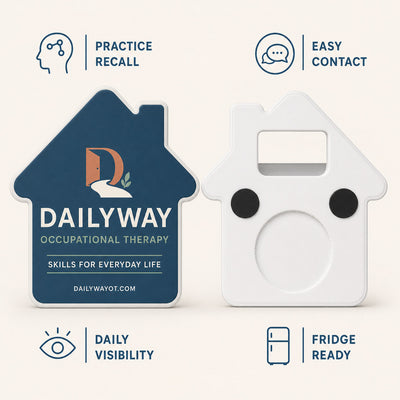 Occupational Therapy Practice custom logo bottle opener magnet - front and back of the opener magnet