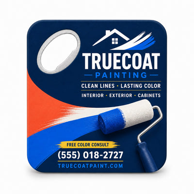 Painting Company Logo custom logo bottle opener magnet - front view of the printed promotional magnet