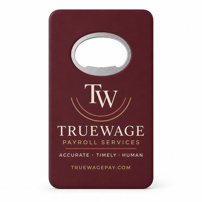 Payroll Service custom logo bottle opener magnet - front view of the printed promotional magnet
