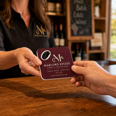 Personalized Winery custom logo bottle opener magnet - handed to a customer