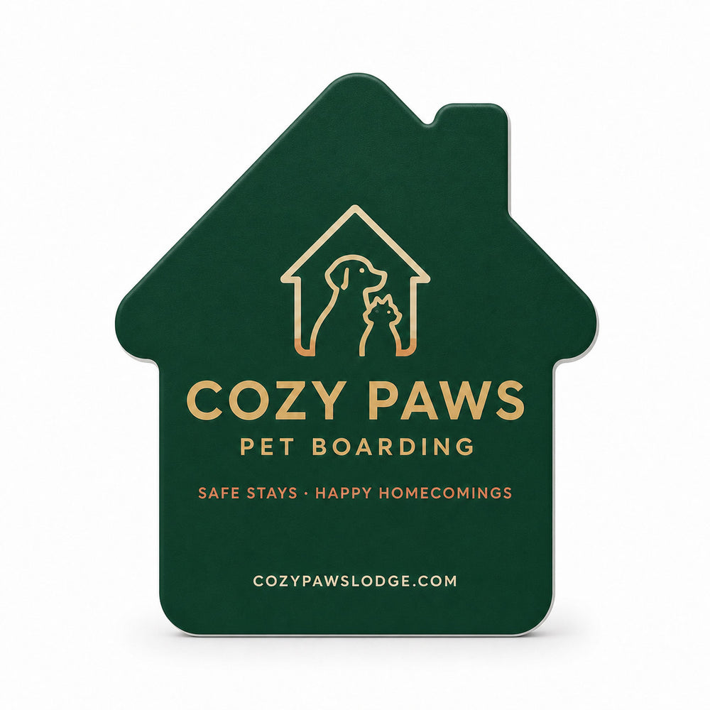 Pet Boarding custom logo bottle opener magnet - front view of the printed promotional magnet