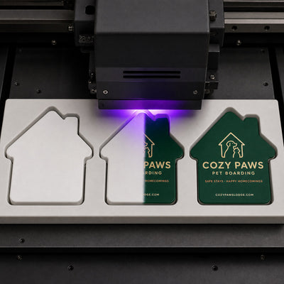 Pet Boarding custom logo bottle opener magnet - close-up of the UV printed logo