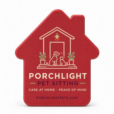 Pet Sitter custom logo bottle opener magnet - front view of the printed promotional magnet