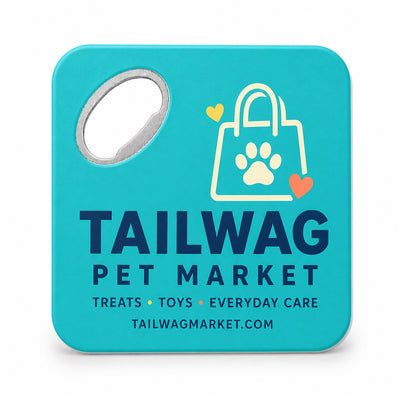Pet Store custom logo bottle opener magnet - front view of the printed promotional magnet