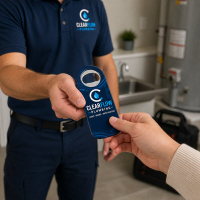 Plumber Promotional custom logo bottle opener magnet - handed to a customer after a service call