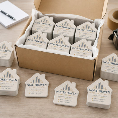 Property Developer custom logo bottle opener magnet - bulk order laid out before packing