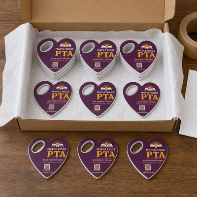 PTA Fundraiser custom logo bottle opener magnet - bulk order prepared for packing