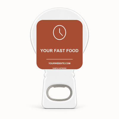 Quick Service Restaurant Opener Magnets — sample front artwork