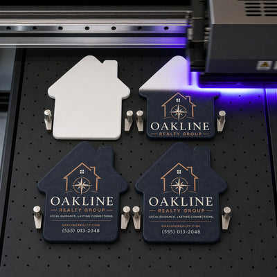 Real Estate Brokerage Logo custom logo bottle opener magnet - close-up of the UV printed logo