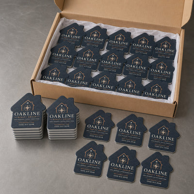 Real Estate Brokerage Logo custom logo bottle opener magnet - bulk order laid out before packing