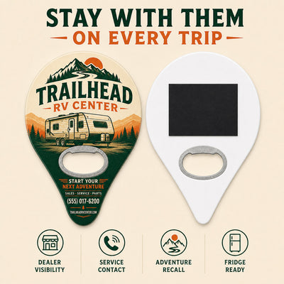RV Dealer custom logo bottle opener magnet - product features