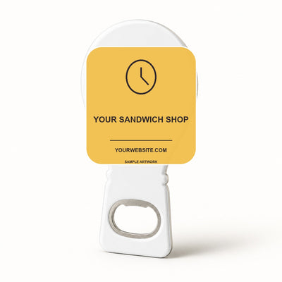 Sandwich Shop Bottle Opener Magnets — alternate branded layout