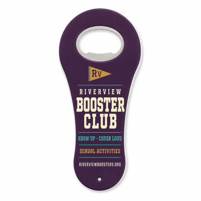 School Booster Club custom logo bottle opener magnet - front view of the printed promotional magnet