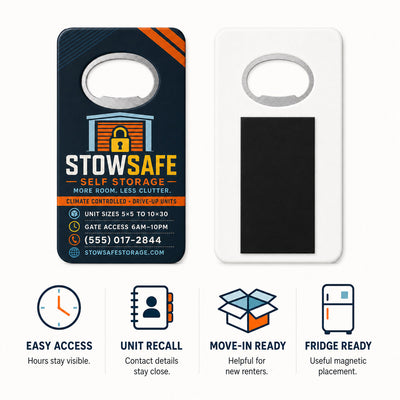 Self Storage Facility custom logo bottle opener magnet - product features