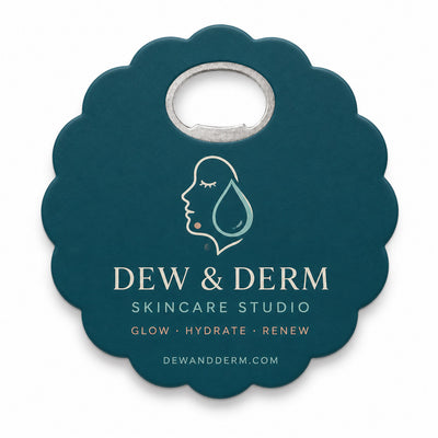Skincare Studio custom logo bottle opener magnet - front view of the printed promotional magnet