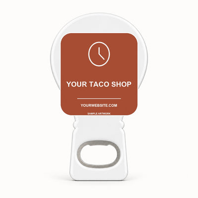 Taco Shop Promotional Opener Magnets — sample front artwork