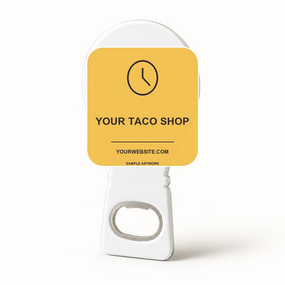 Taco Shop Promotional Opener Magnets — alternate branded layout