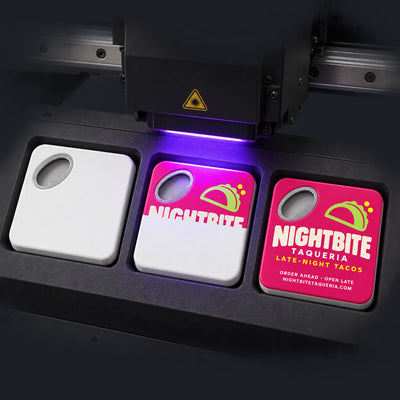 Taco Shop Promotional custom logo bottle opener magnet - close-up of the UV printed logo