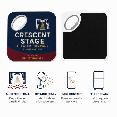 Theater Company custom logo bottle opener magnet - product features