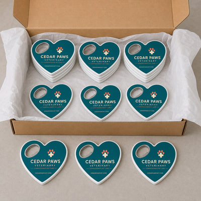 Veterinary Clinic custom logo bottle opener magnet - bulk order prepared for packing
