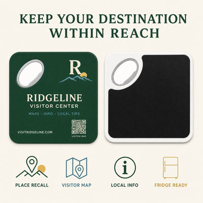 Visitor Center custom logo bottle opener magnet - front and back of the opener magnet